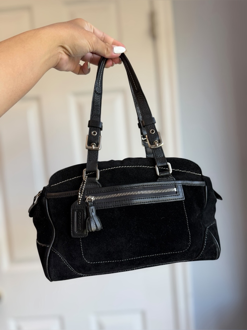 Vintage Coach Y2K Black Suede Shoulder Bag 1442 Hangtag Tassel